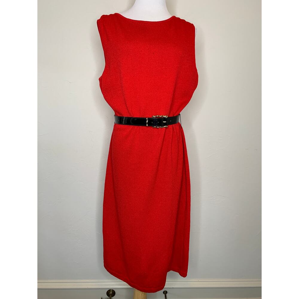 St John Collection Marie Gray Red Santana Knit Dress Sz 14